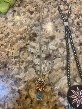 Vintage Style Hand Beaded Medallion & Figure Necklace Lot of 2 Southwestern